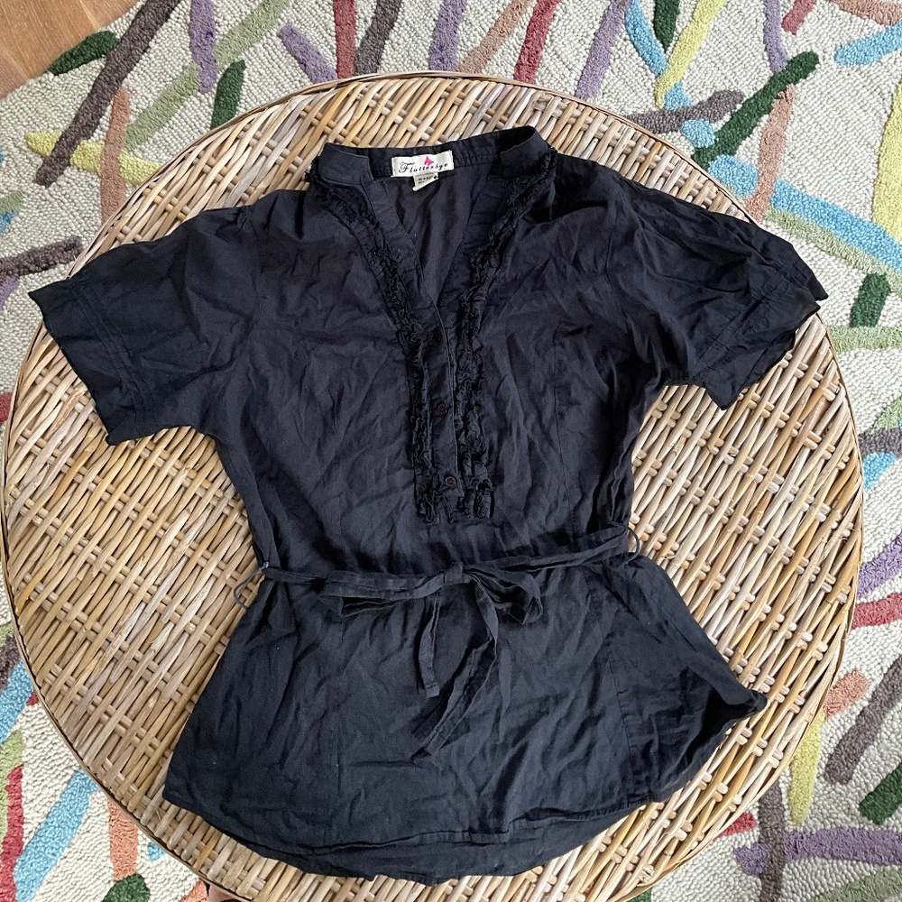 Flutterbye blouse with ruffles and tie waist